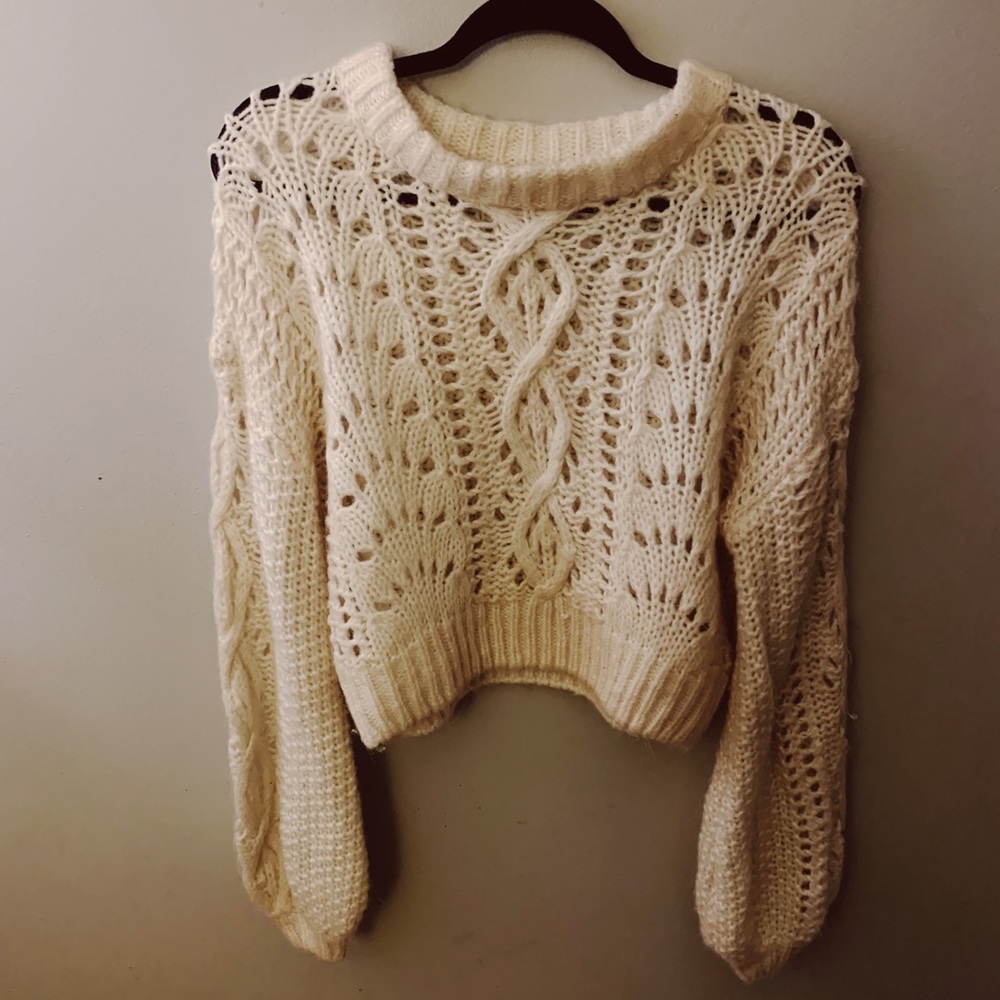 Urban Outfitters Cream Puffy Sleeve Sweater